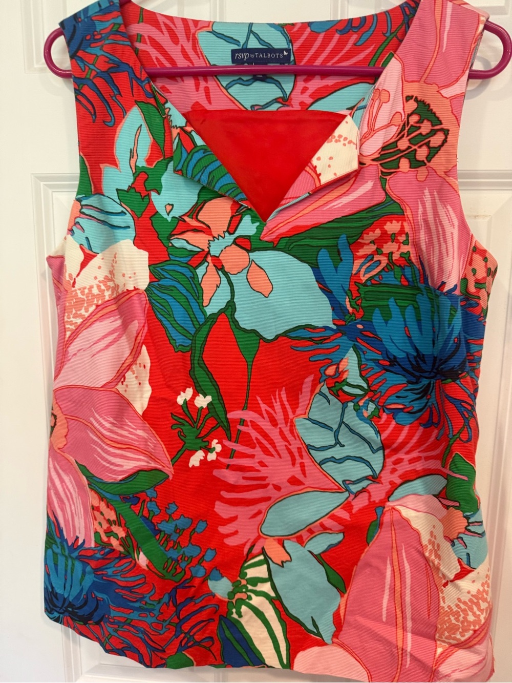 Talbots Floral V-Neck Sleeveless Top in Red, Pink, Blue, Green